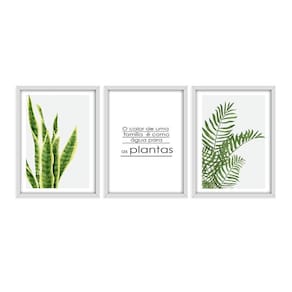 Kit 3 Quadros Decorativos Folhagem Frases Motivacionais