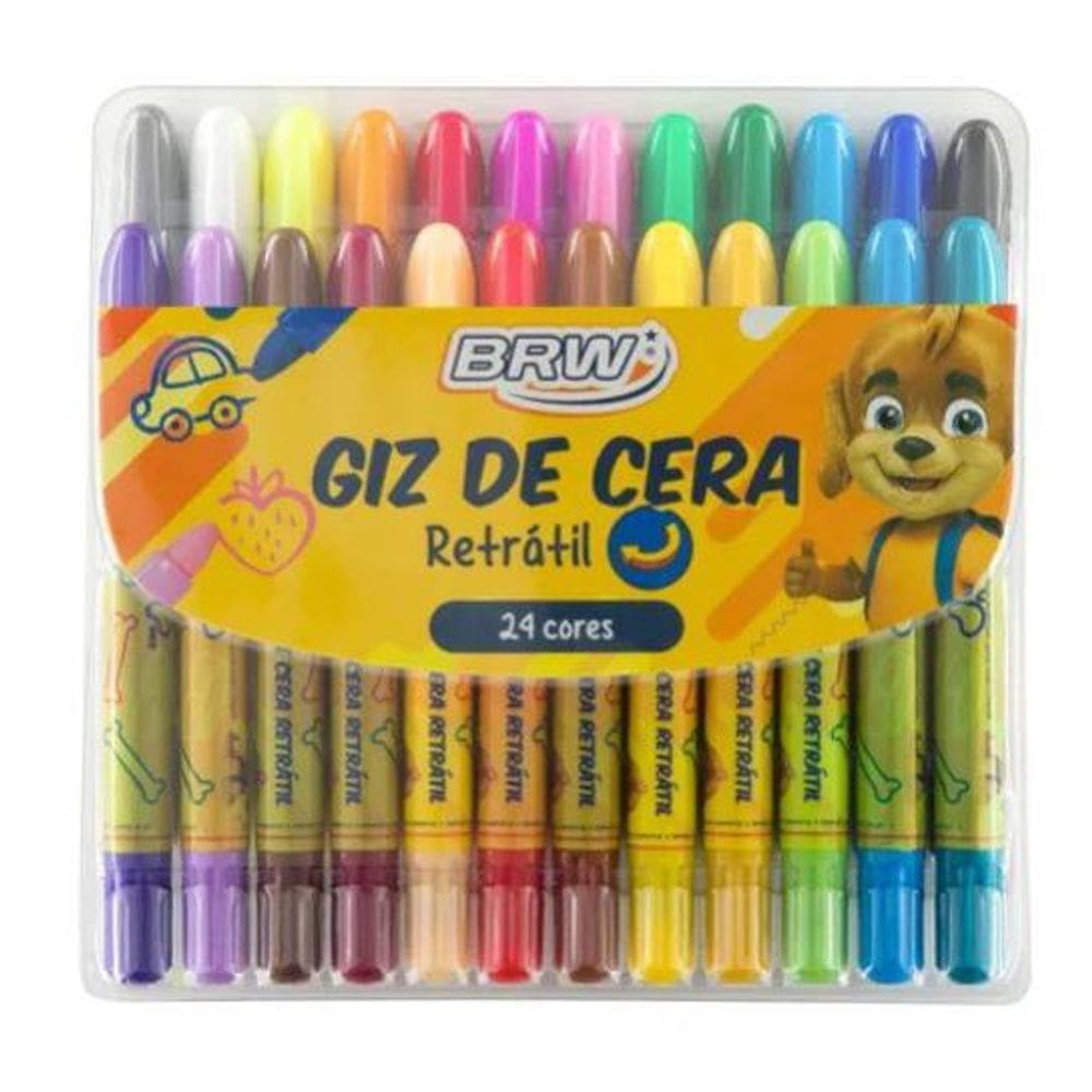 Giz De Cera 24 Cores Retrátil BRW GZ2404 Não Tóxico