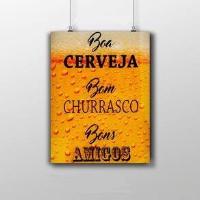 Placa Decorativa Cerveja Bom Churrasco Bons Amigos 20X30Cm