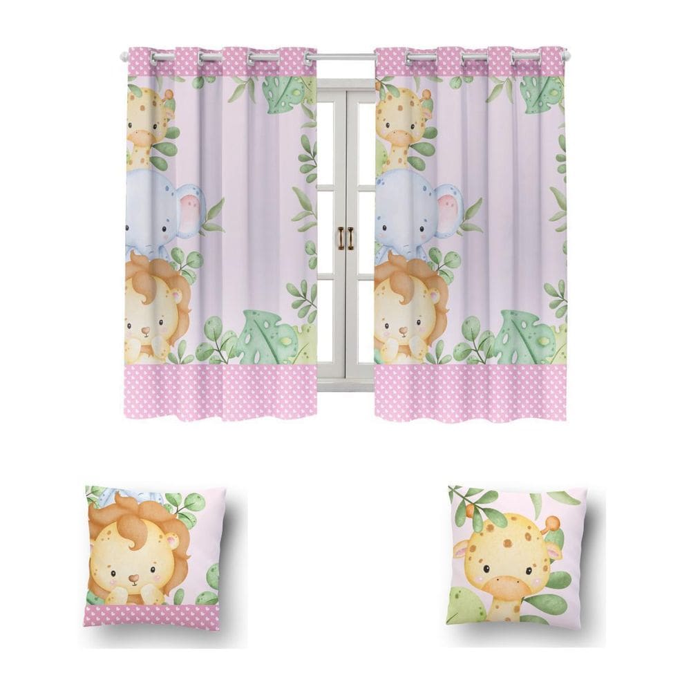 Kit De Cortina De 2 Metros + 2 Almofadas Infantis Kids
