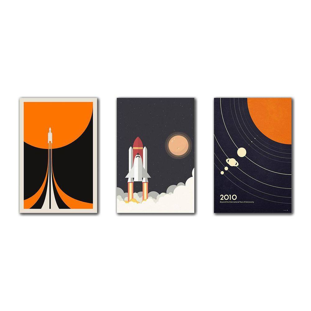 Kit 3 Placas Decorativas Astronomia, Foguetes, Decoração Mdf