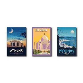 Kit 3 Placas Decorativas Vintage Viagens Países Mdf