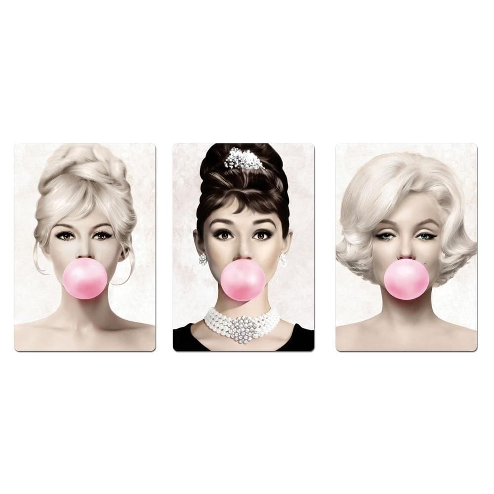 Kit 3 Placas Decorativas Personalidades Bubble Gum- 20X30Cm