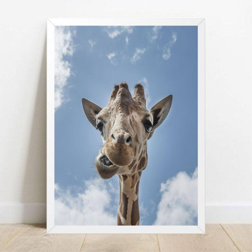 Quadro Decorativo Girafa - Moldura Branca E Vidro  A4