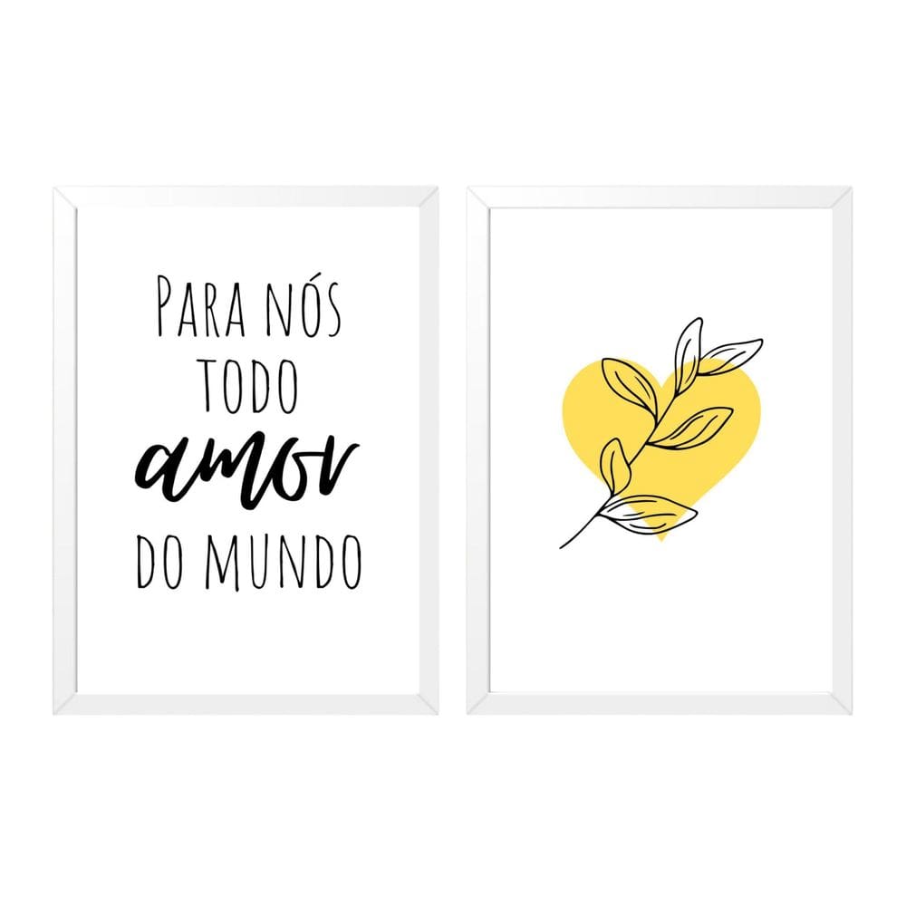 Duo Quadro Decorativo Amor - Moldura Branca E Vidro  A4