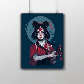 Placa Decorativa Gueixa Estética Desenho 20X30Cm