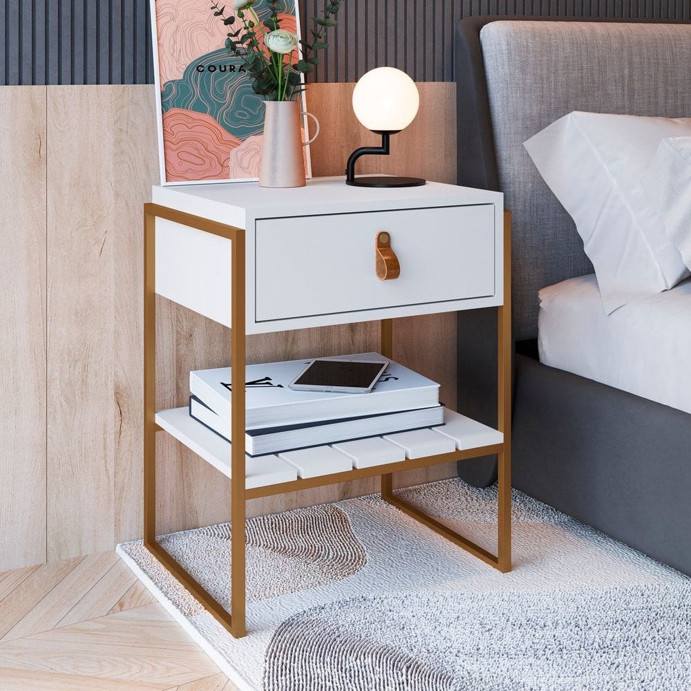 Mesa Cabeceira para Quartos James com Gaveta Branco