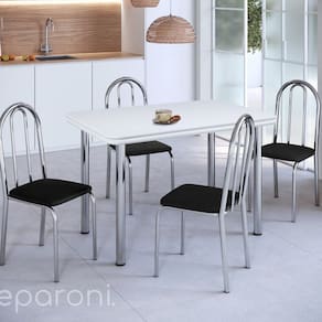 Conjunto Sala de Jantar Mesa com 4 Cadeiras Cromado/Branco/Preto