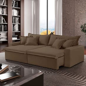 Sofá Cama Áustria 3 Lugares Retrátil Reclinável 210cm Veludo Marrom