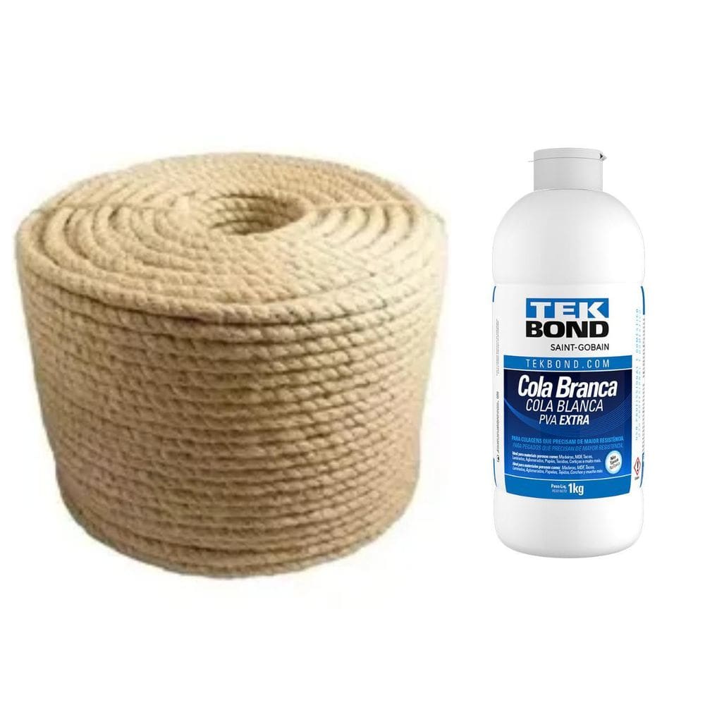 Corda Sisal Natural 6Mm Artesanato 50 Metros + Cola Branca