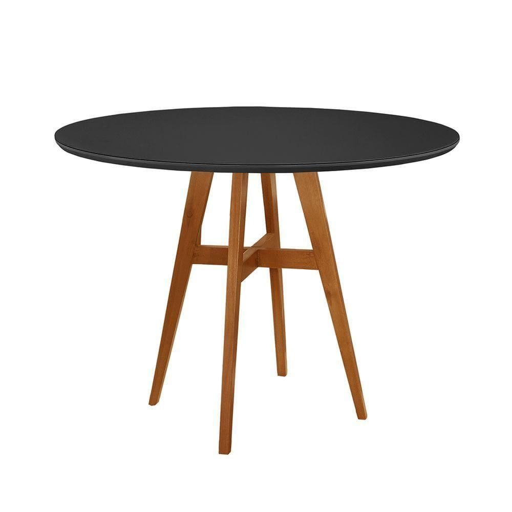 Mesa De Jantar Atenas Madeira Maciça 110cm Tampo Redondo Vidro Móveis Minas Cor Preto