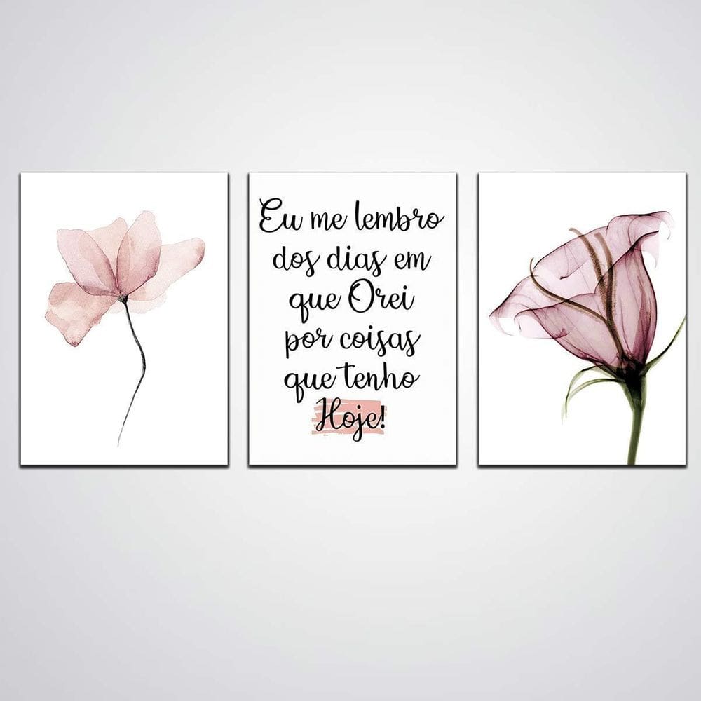 Kit De Quadro Flores E Frases Motivacionais Em Madeira