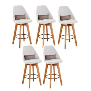 Kit 05 Banquetas Alta Maya Giratória Com Encosto Gourmet Linho Bege e Almofada Suede Bege - Aurora Line