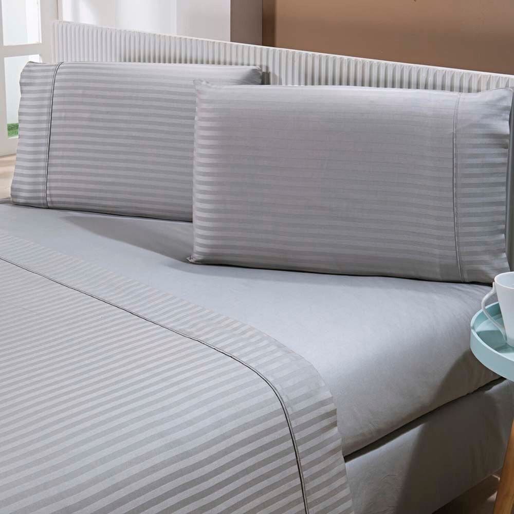 Jogo de Cama 300 Fios Stripe Queen Cinza Claro