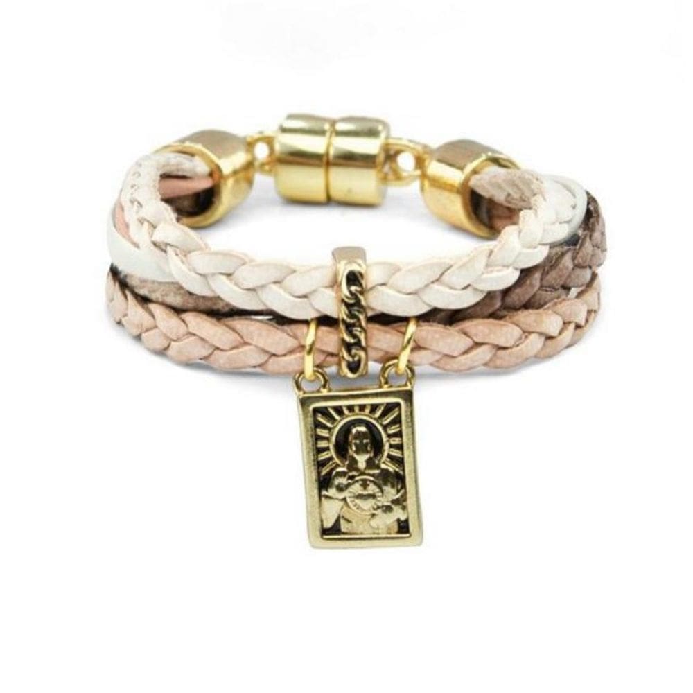 Pulseira Armazem Rr Bijoux Couro Rosa Escapulário