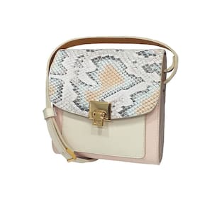 Bolsa Couro Com Lateral Em Madeira Pequena Rosa Animal Print