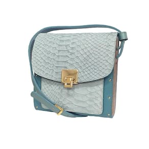Bolsa Couro Com Lateral Em Madeira Pequena Verde Água