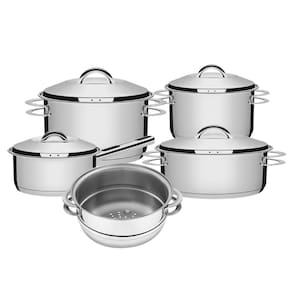 Jogo de Caçarola Solar 4 Peças + Cozi-Vapore Solar em Aço Inox Fundo Triplo Tramontina