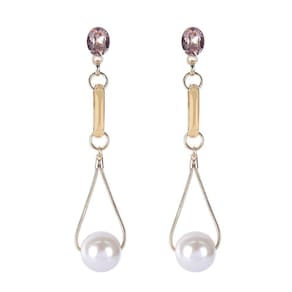 Brinco Armazem Rr Bijoux Comprido Pérola E Cristal Dourado