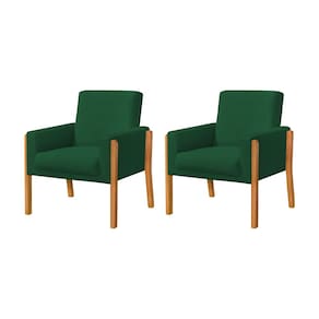 Kit 2 Poltronas Sala de Espera Pés em Madeira Santorini Veludo Verde
