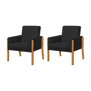 Kit 2 Poltronas Sala de Espera Pés em Madeira Santorini Veludo Preto