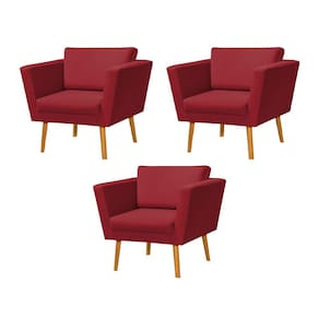 Kit 3 Poltronas Retrô Pés Palito em Madeira Paraty Veludo Vermelho