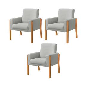 Kit 3 Poltronas Sala de Espera Pés em Madeira Santorini Veludo Cinza Claro