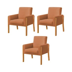 Kit 3 Poltronas Sala de Espera Pés em Madeira Santorini Veludo Terracota