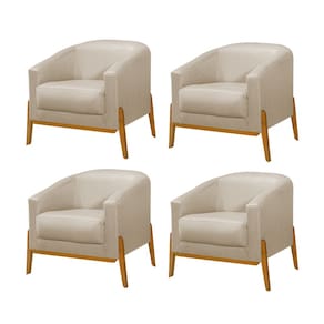 Kit 4 Poltronas Living Base em Madeira Maciça Flórida Linho Capuccino