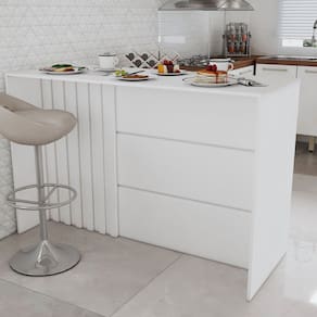 Bancada de Cozinha Alta Ilha Gourmet Ripado Branco - Loja