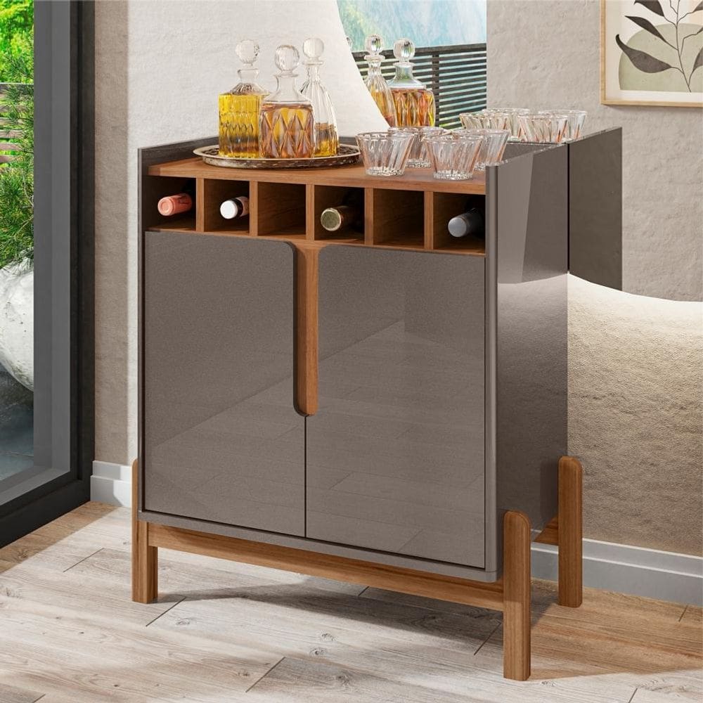 Bar com Adega Madrid Cinza Perola Cedro