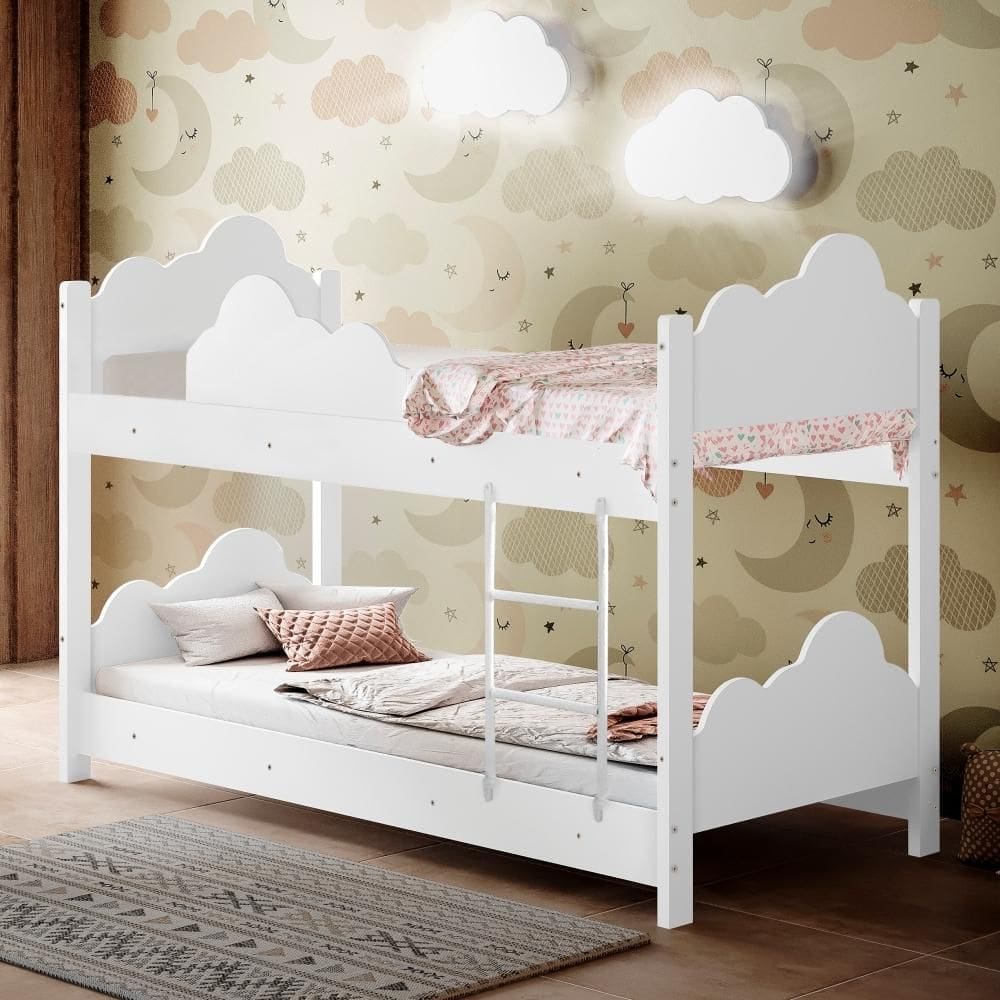 Beliche Ayla Branco com Colchões e 2 Luminárias Sonhos de Luz