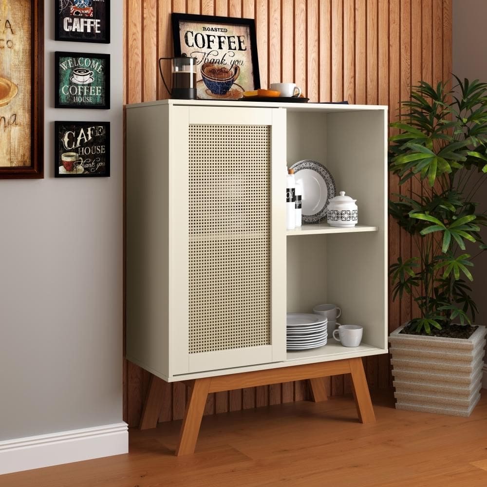 Buffet Barcelona com Porta em Rattan Sintético Off White