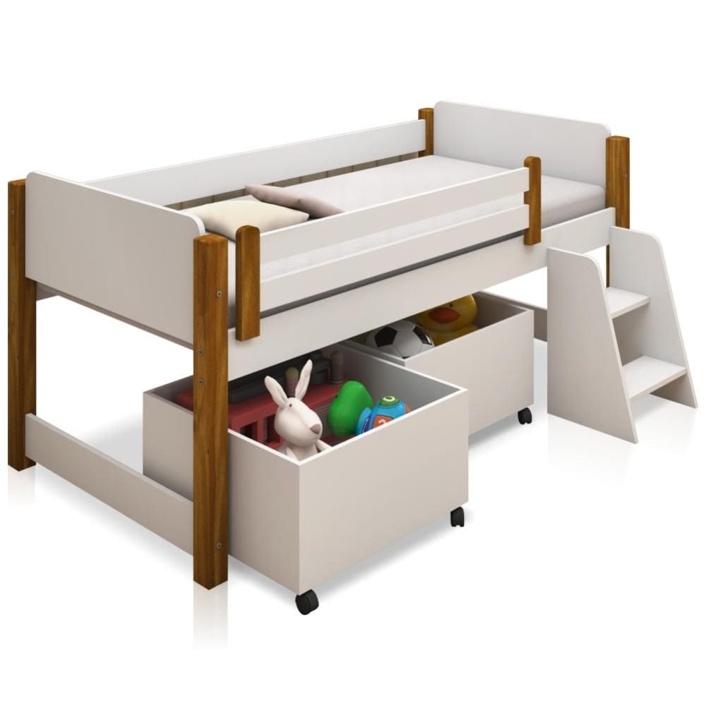 Cama Elevada Magia com Caixas Brinquedo e Colchão