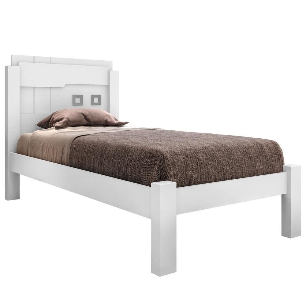 Cama Solteiro Letícia Branco com Colchão