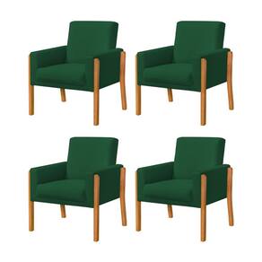 Kit 4 Poltronas Sala de Espera Pés em Madeira Santorini Veludo Verde
