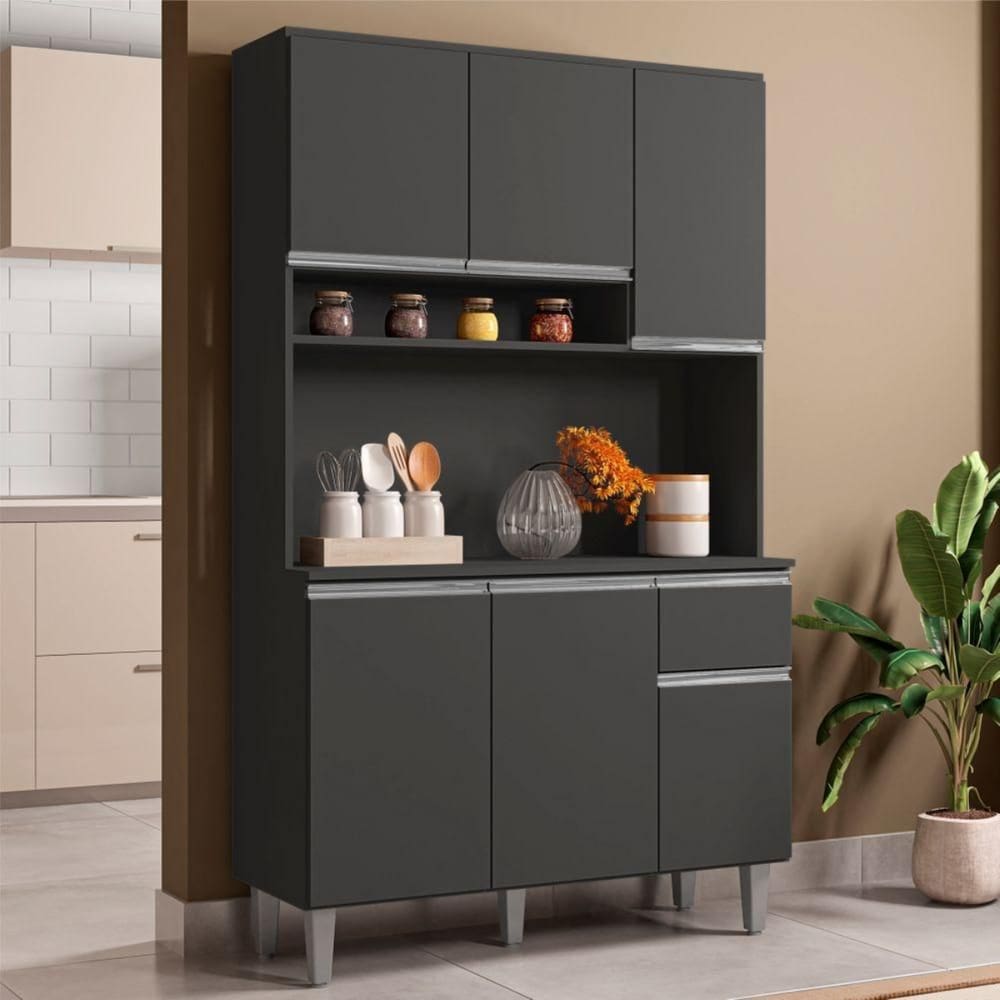 Armário Cozinha Millan Cinza 6 Portas