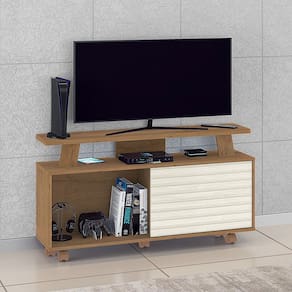 Rack para TV Até 55 Polegadas Rivera 1 Porta Flex Canelato Rustico/Natural Off White - Atualle Móveis
