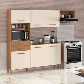 Cozinha Completa Salinas Top 6 Portas 2 Gavetas Canelato Rustico/Natural/Off White - Atualle Móveis