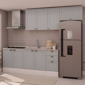 Cozinha Completa Iluminata 8 Portas 3 Gavetas 100% Mdf Branco/Marrom Claro - Genialflex