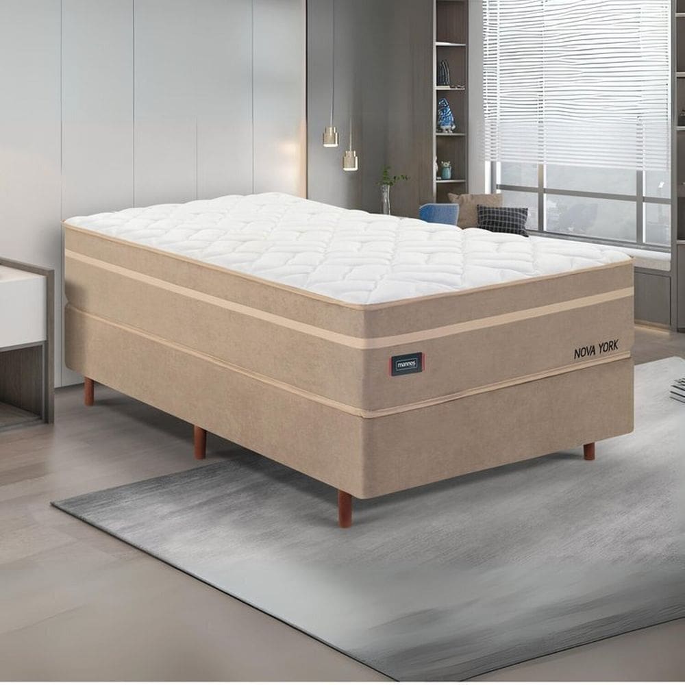 Cama Box Solteiro Molas Ensacadas Tecnologia Gel Sense,health Protection e Air Flow New York Bege