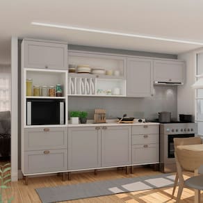 Cozinha Completa Iluminata 7 Portas 4 Gavetas Branco/Marrom Claro/Mineral - Genialflex