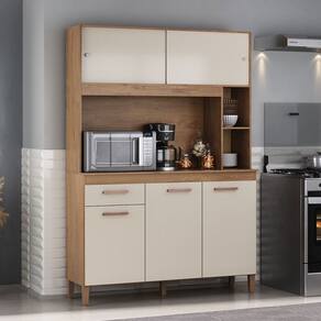 Cozinha Compacta Ceara 5 Portas 1 Gaveta Canelato Rustico/Natural Off White - Atualle Móveis