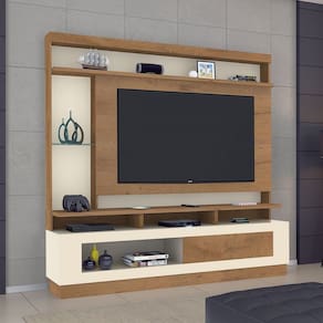 Estante para TV Até 65 Polegadas Verona 1 Porta Flex Canelato/Natural/Off White - Atualle Móveis