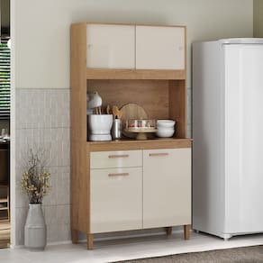 Cozinha Compacta Ceara 4 Portas 1 Gaveta Canelato Rustico/Natural Off White - Atualle Móveis