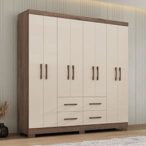 Guarda-Roupa Casal Itapema 8 Portas 4 Gavetas Mocaccino Rustico/Natural/Off White - Atualle Móveis