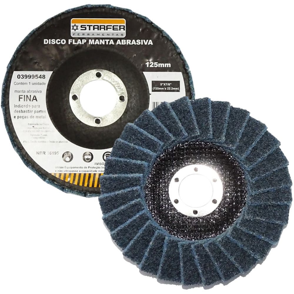 Disco Flap com Manta 5” Fina Azul Ideal para Desbaste Lixar Polir Aço Aluminio Metais - Starfer