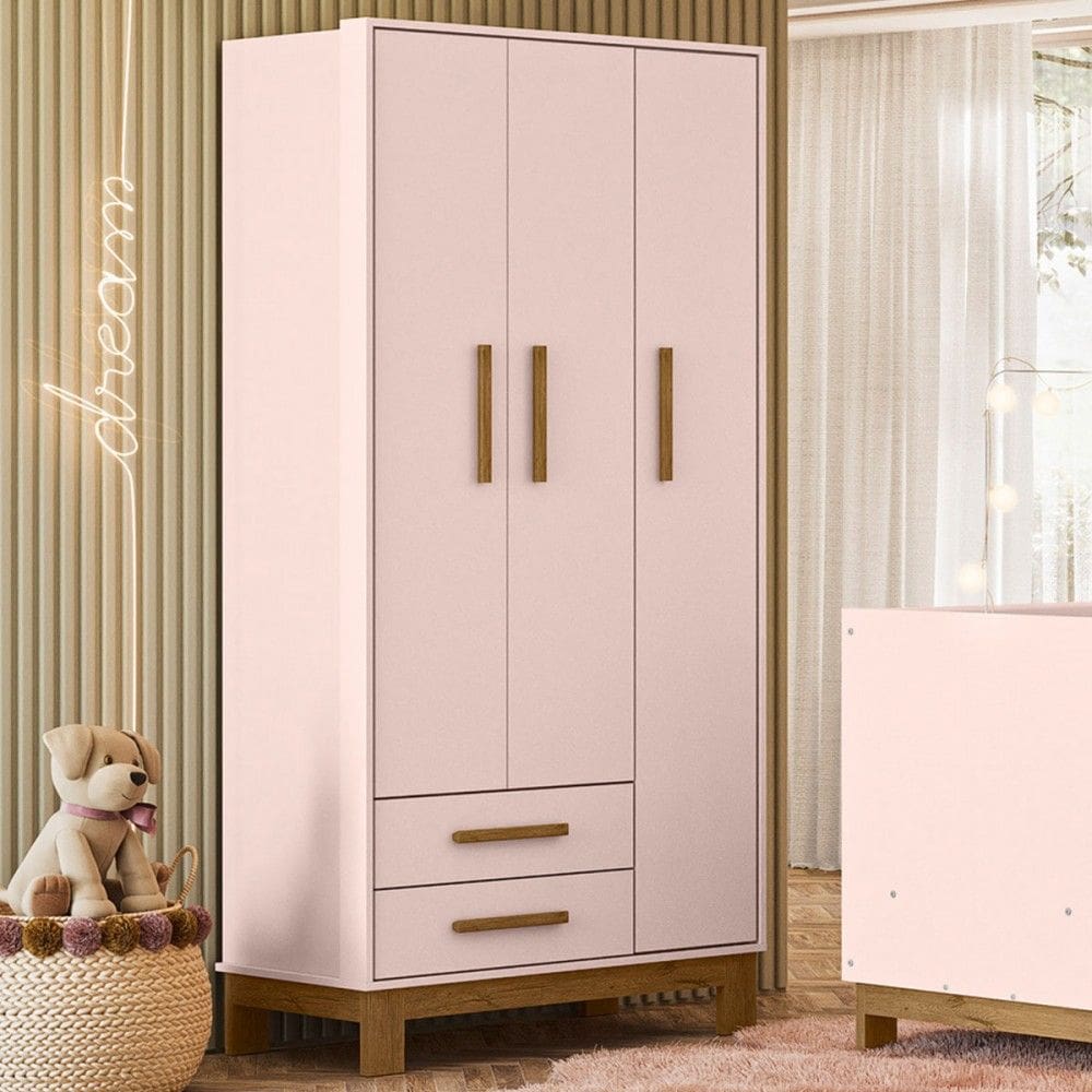 Guarda-Roupa Infantil  Encanto 3 Portas 2 Gavetas Rosa