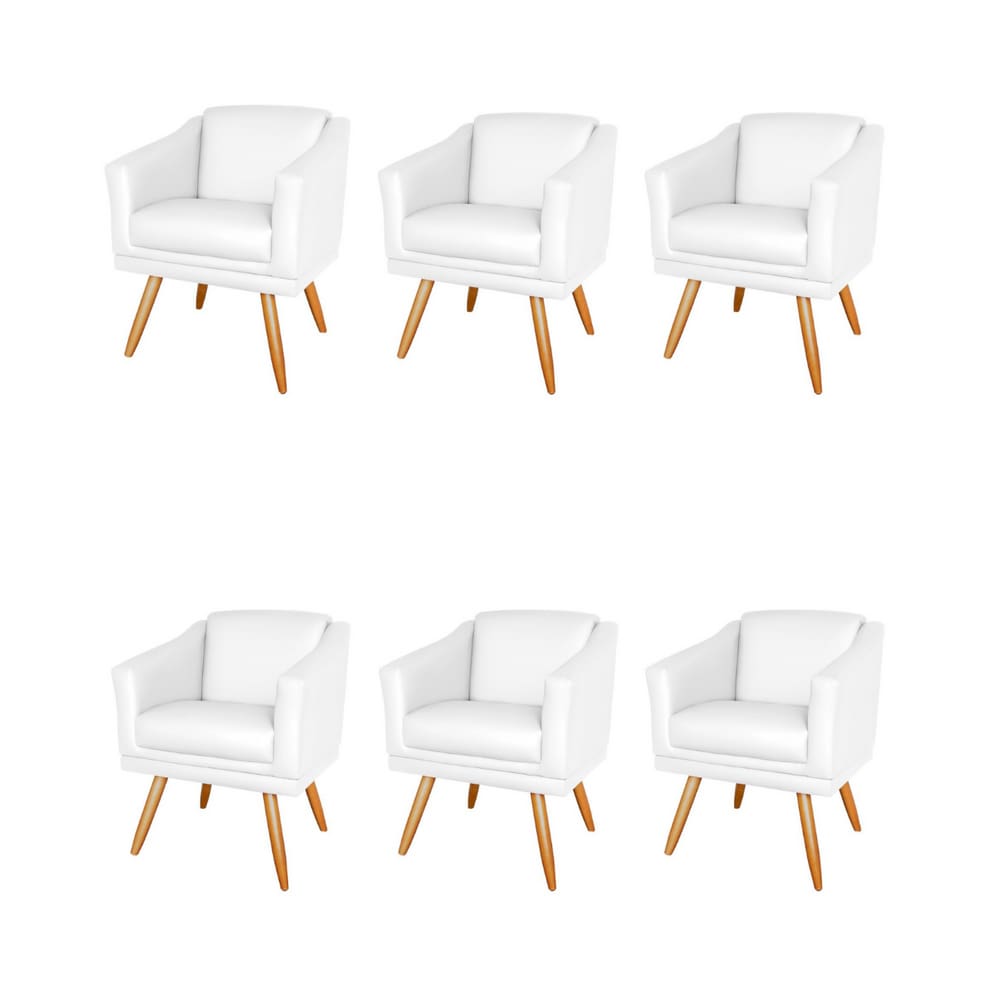 Kit 6 Poltronas Decorativa Valentina Sala Recepção Escritório Corino Bco