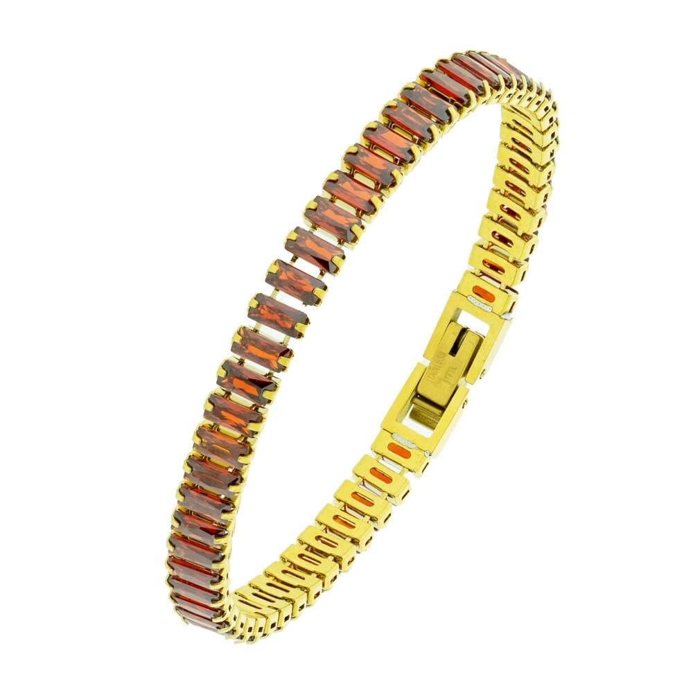 Pulseira de Aço Riviera Rubi Zircônia Baguete 20cm IPG